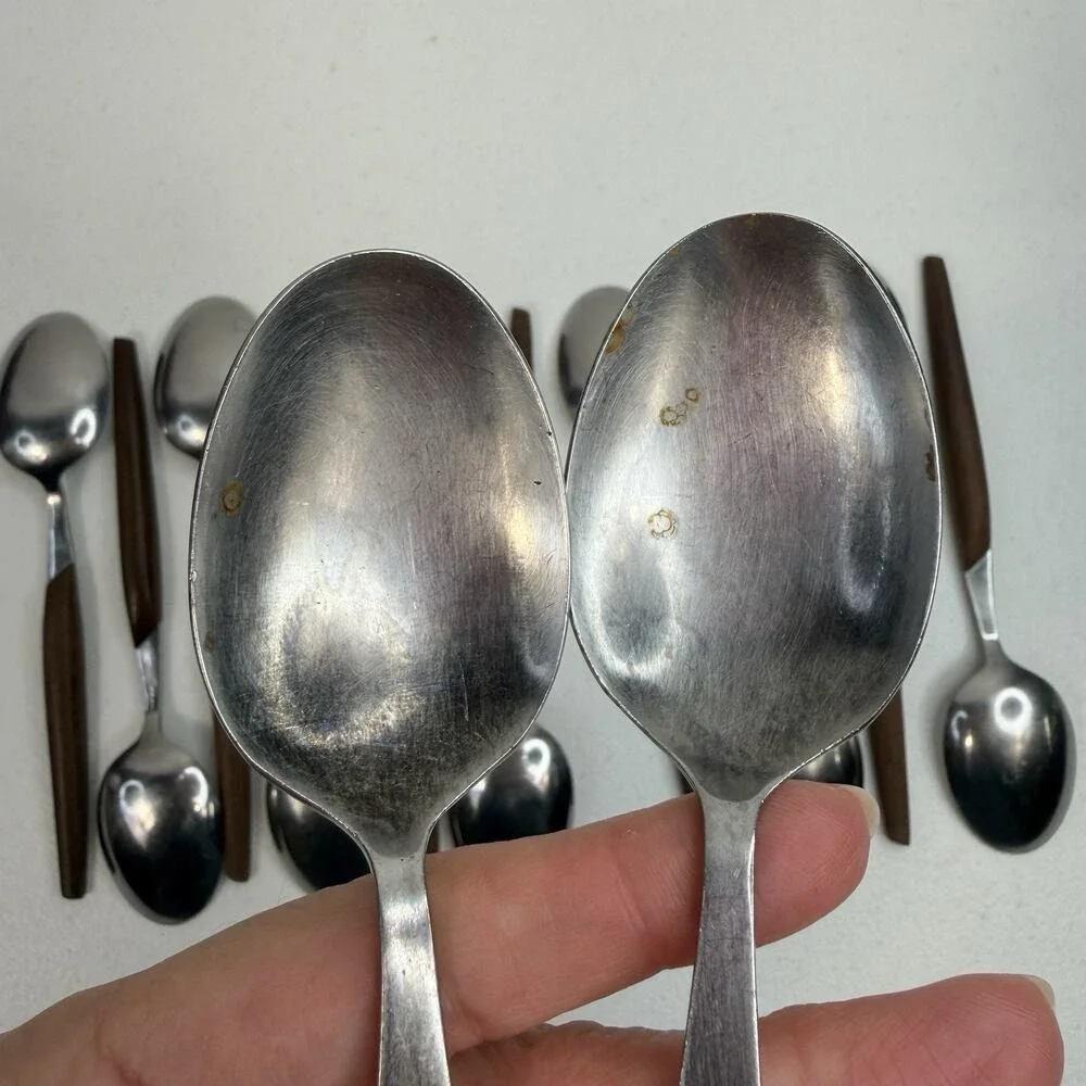 Eldan ELD2-BROWN‎ Set Of 12 Spoons Mid Century Modern Flatware Stainless Steel